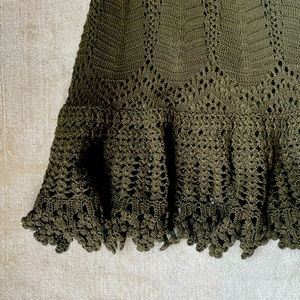 Ralph Lauren Polo. Olive green cotton crochet dress with cotton under slip